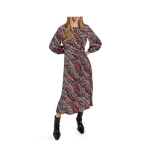 Animal Print Ruched Long Sleeve Midi Dress size4p