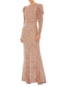 Sequined Puff-Sleeve Sheath Gownp