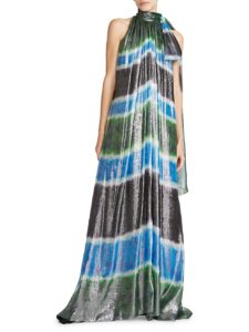 Halston x Netflix ​Elizabeth Metallic Striped Gown