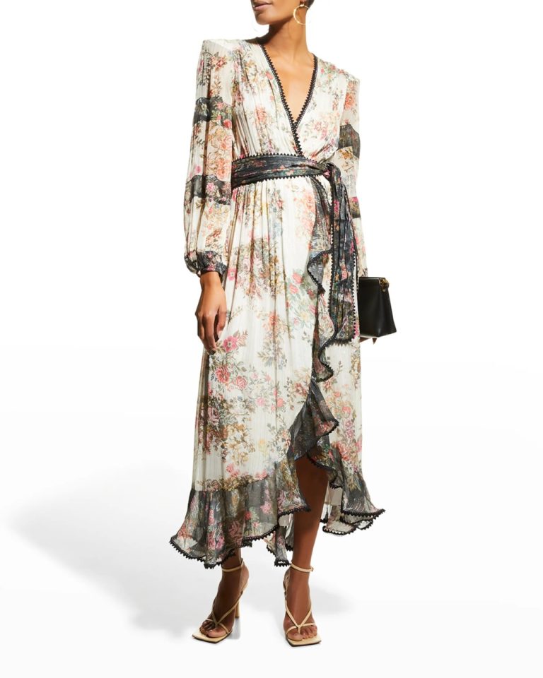 Image of Belted Floral Midi Wrap Dress