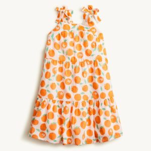 Girls' tie-shoulder dress in clementine printp