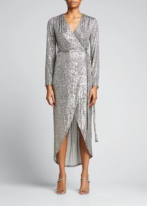 Falan Sequin Long-Sleeve Wrap Dress