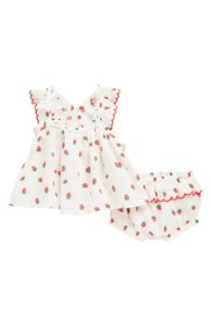 Strawberry Print Cotton Top & Bloomers Set