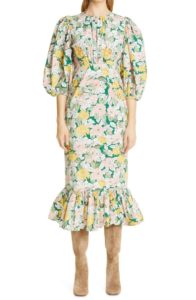 Floral Print Ruffle Cotton Midi Dress