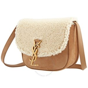 Beige Ladies Kaia Small Satchel In Nubuck And Shearlingp