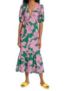 Ester Floral Puff-Sleeve Midi-Dress
