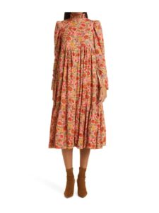 Long Sleeve Floral Cotton Midi Dressp