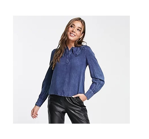 Image of collared blouse in chambray
