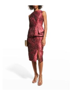 Sleeveless Jacquard Peplum Dress