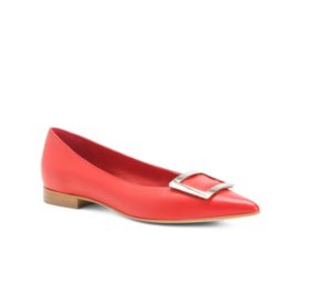 Leather Pointy Toes Square Buckle Flats