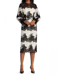 Floral Guipure Lace Long-Sleeve Sheath Dress