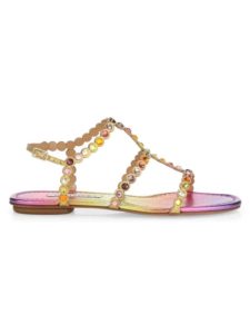 Tequila Ombré Swarovski Crystal-Embellished Leather Flat Sandals