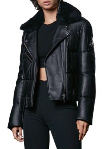 Chauvreulx Leather & Dyed Shearling Puffer Jacketp