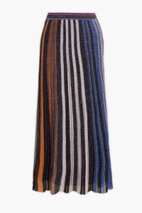 Metallic striped crochet-knit maxi skirt