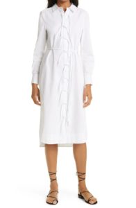 Tie Front Long Sleeve Cotton Shirtdress