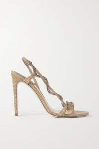 Crystal-embellished lizzard-effect leather slingback sandals