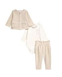 Cotton Cardigan, Bodysuit & Pants Setp