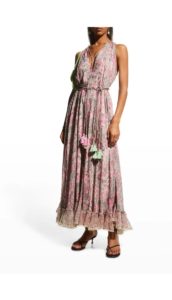Nora Crinkle Chiffon Maxi Dress w/ Belt size sp