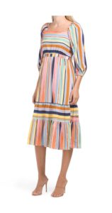 Three-quarter Sleeve Tiered Midi Dress