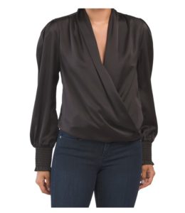 Long Sleeve Satin Surplice Top
