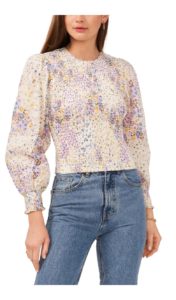 Floral Print Smocked Long Sleeve Cotton Topp