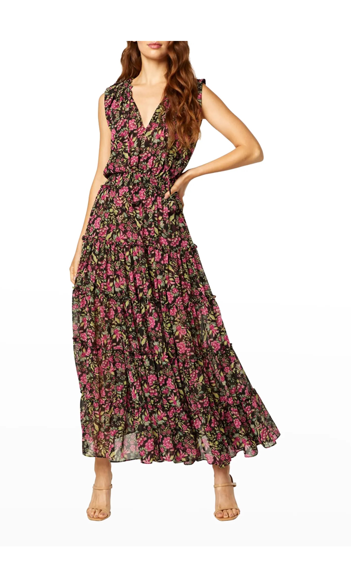 Misa Hollen Rose Printed Chiffon Dress- La Vie En Rose