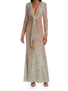 Deep V-Neck Sequined Gown