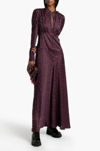 Button-embellished floral-print crepe de chine maxi dress