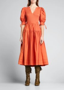 Cintia Puff-Sleeve Combo Dress