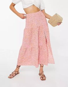 Vero Moda textured crop top and midi skirt set in pink leopard printp