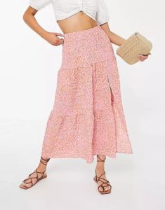 Vero Moda textured crop top and midi skirt set in pink leopard print
