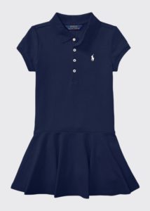 Girl's Short-Sleeve Knit Drop-Waist Polo Dress, Size 2-4p
