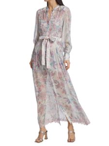 Belted Metallic Stripe & Floral Maxi Dressp