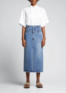 Classic Wash Double-Waisted Denim Skirt