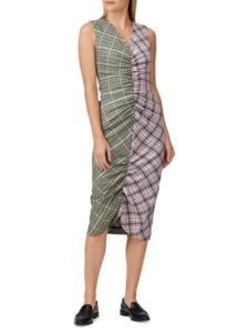 Audrey Plaid Ruched Midi Dress