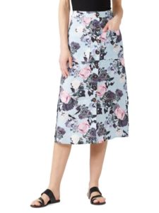 Garden Floral Linen Midi Skirt