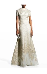 Metallic Jacquard Short-Sleeve Gownp