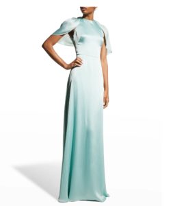 Plisse Chiffon Capelet Gown