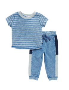 Stripe Colorblock Cotton T-Shirt & Joggers Set 3-24mp