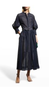 Balloon-Sleeve Eyelet Midi Dress