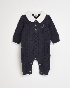 BABY NAVY COLLAR POINTELLE KNITTED ALL IN ONEp