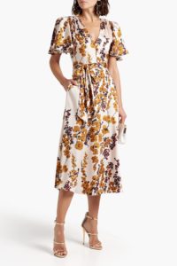 Belted floral-print satin-twill midi dress