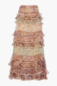 Lucky tiered satin-trimmed printed silk-organza maxi skirtp