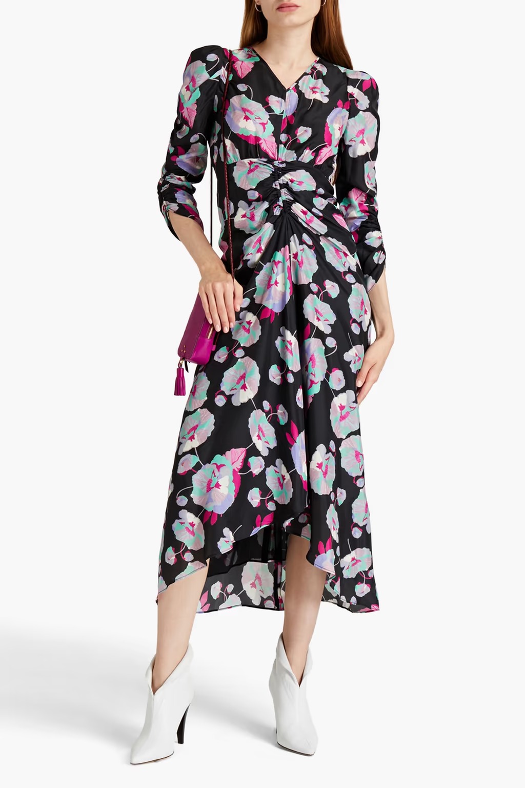 knoglebrud fe Regan Sale on Isabel Marant Albi ruched floral-print silk-satin midi dress