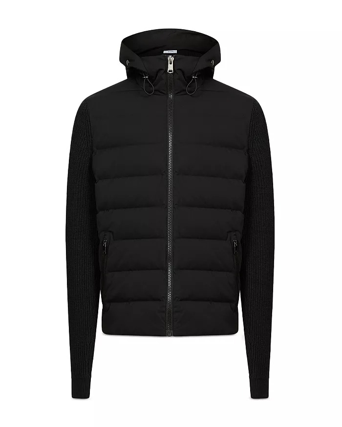 Sale on Reiss Denman Quilted Knitted Hybrid Hooded Jacket