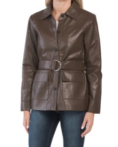 Faux Leather Belted Shirt Jacketp