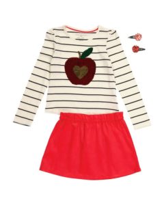 Girls 2pc Sequin Apple Corduroy Skirt Setp