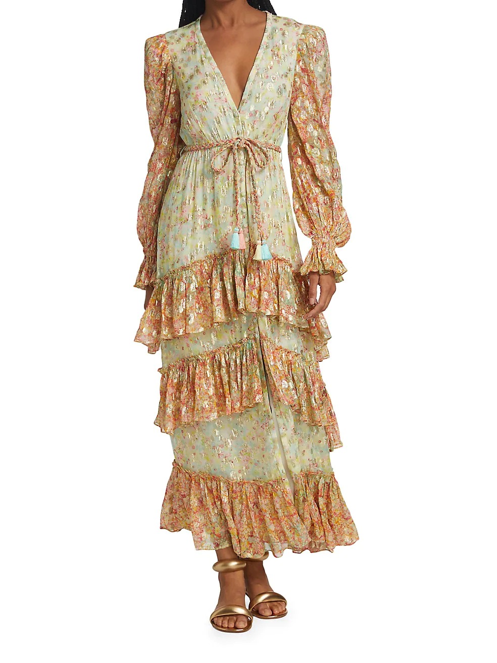 Sale on ROCOCO SAND V-Neck Ruffle Braided-Belt Maxi Dress