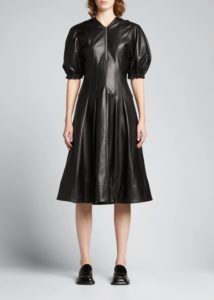 Faux-Leather Puff-Sleeve Dress