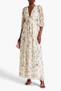 Twist-front floral-print crepon maxi dress